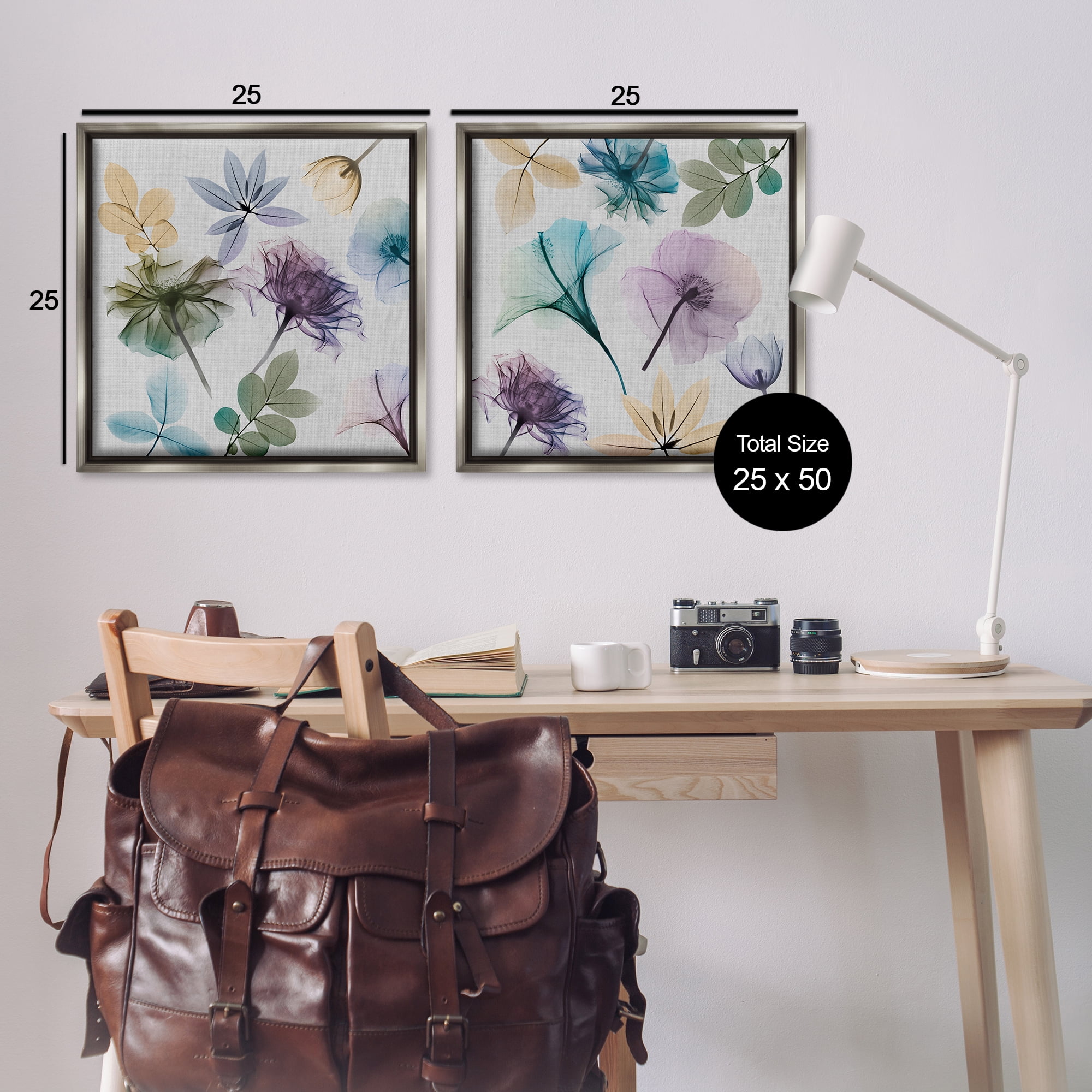 Stupell Industries X-Ray Floral Collage Plants & Flowers Painting Gray Floater Framed Canvas Art Print Wall Art, 25 x 25, Set of 2