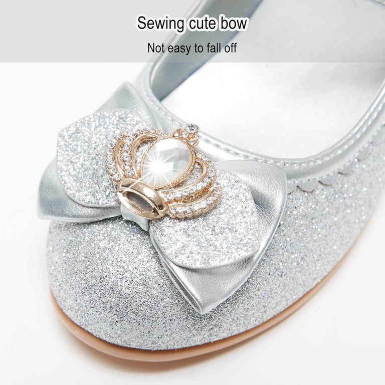 Stelle Girls Mary Jane Glitter Shoes Wedding Party Flats Dress Pump Shoes  for Kids Toddler Flower Girl Low Heel Princess Shoes,Silver - Walmart.com