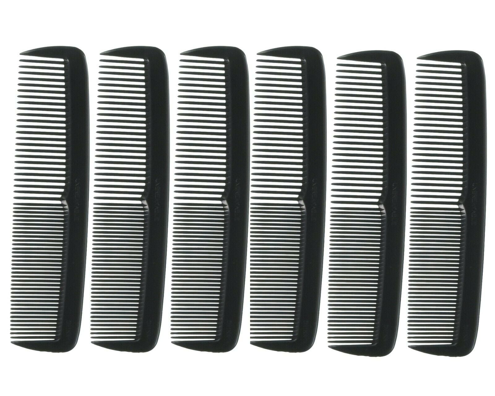 6 Pack Black Hair Pocket Size 5' Unbreakable Plastic Comb