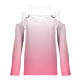thumbnail image 5 of QUNYINEY V-Neck Tshirts Shirts for Women Gradient Pink Casual Long Sleeve Tops Cold Shoulder Loose Cut Out Pullover T-Shirts, 5 of 5