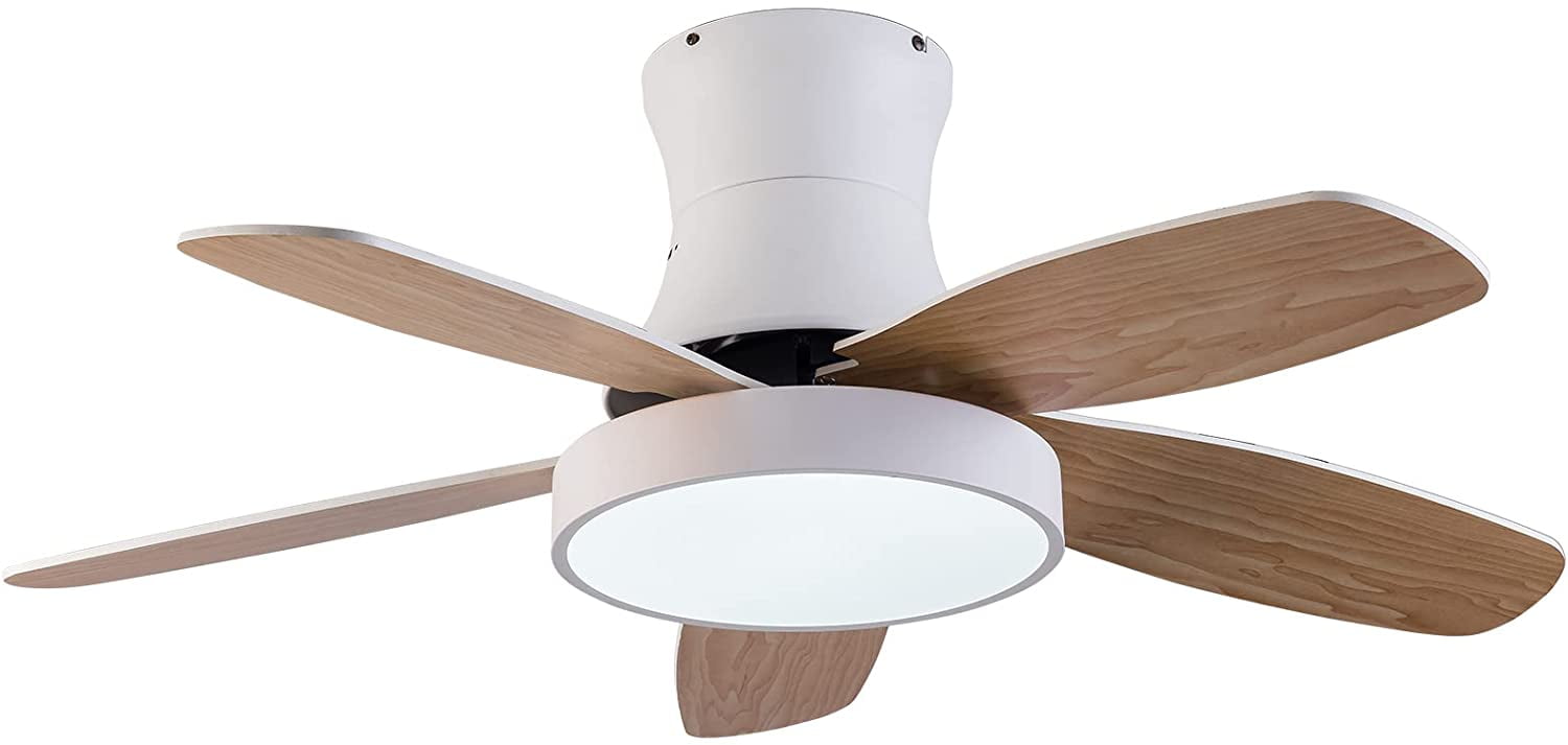 FETCOI 42 Inch Low Profile Ceiling Fan with Remote,Outdoor Ceiling Fan with 5 Wood Blade