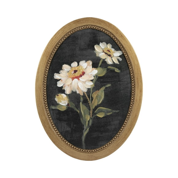 DesignOvation White Zinnia 12"x16" OvalFramed Canvas Art Print by Annie Quigley