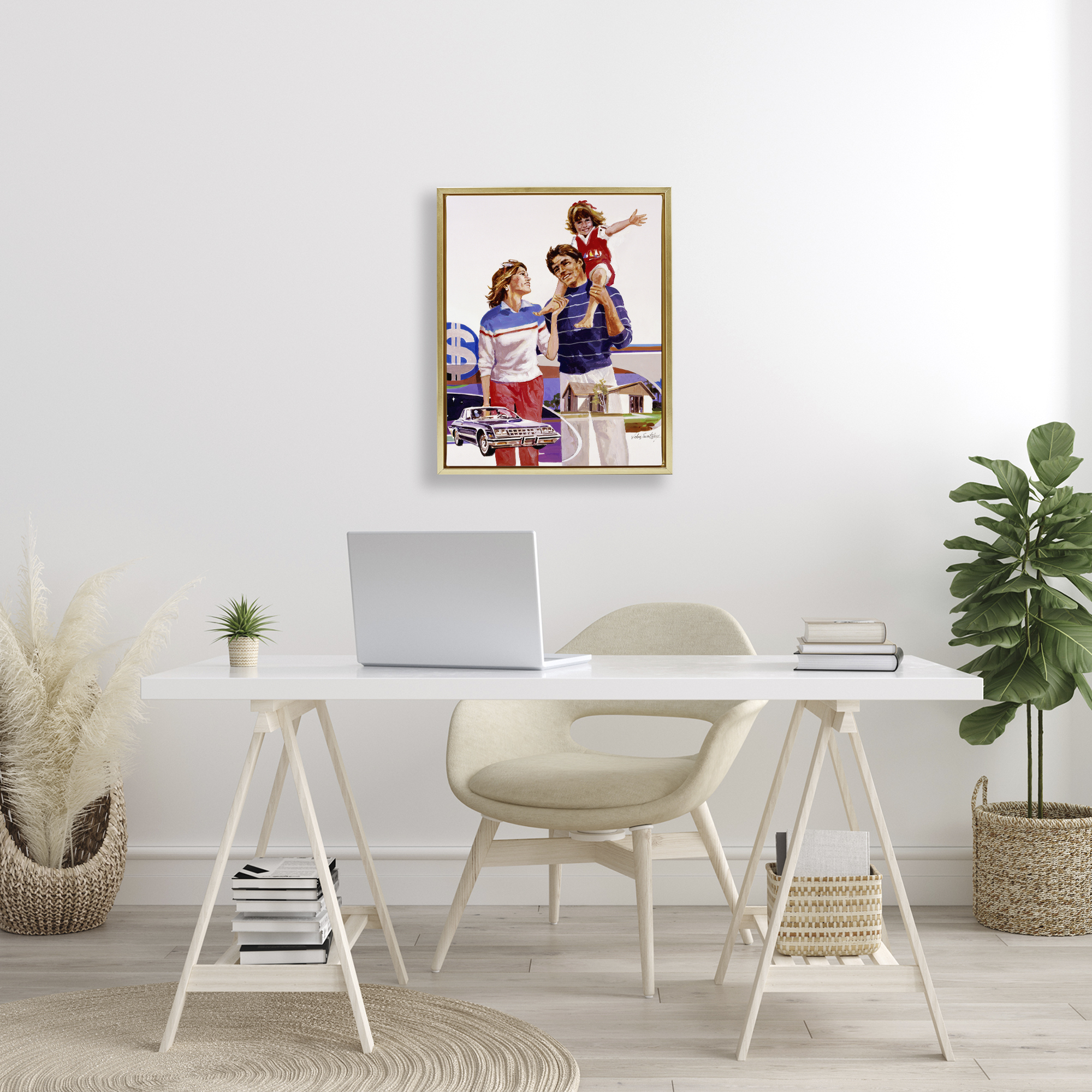 Retro Family Nostalgia Portrait Gold Framed Floater Canvas Wall Art, design by Wind River Studios