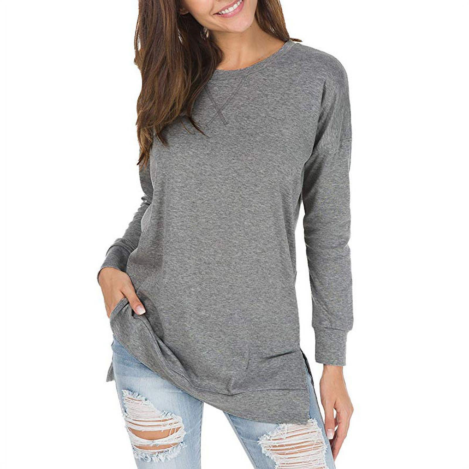 YYDSBBA Womens Long Sleeve Sweatshirts Loose Casual Fall Pullover Shirts Side Split Tunic Tops 