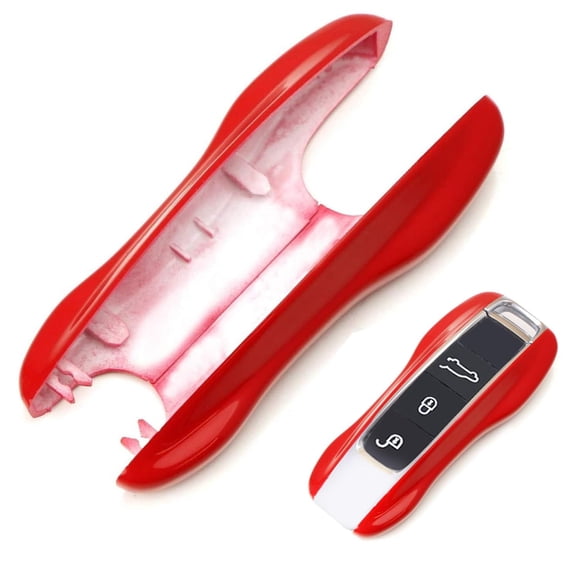 Exact Fit 2pc Set Sports Red Finish Plastic Key Fob Side Shell Cover Case For Porsche 2017-up Panamera, 19-up Cayenne, 20-up 911 718 G2 Smart Key