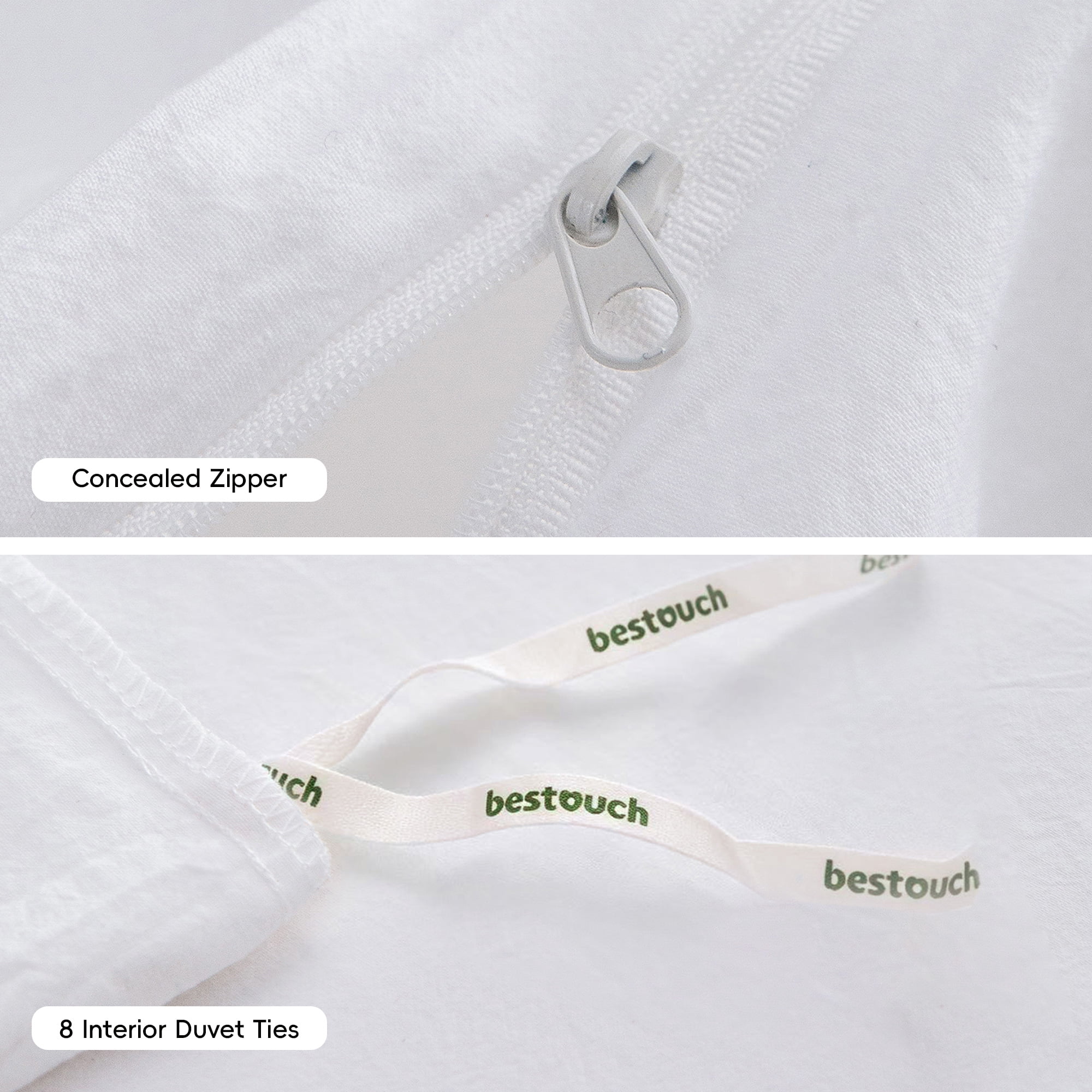 BESTOUCH Duvet Cover Set Full 100% Washed Cotton Linen Feel Soft Chic Lightweight 3Pcs (Bright White, 80"x90")