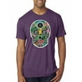 thumbnail image 1 of Day Of The Dead Calavera Skull Colorful Trippy | Mens Pop Culture Premium Tri Blend T-Shirt, Vintage Purple, Large, 1 of 4