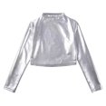 thumbnail image 5 of RFQWOVSR Kids Long Sleeve Mock Neck Leather Dance Top Retro Pullover, 5 of 6