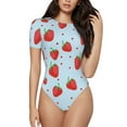 thumbnail image 2 of Uemuo Strawberry Pattern Women's One Piece Short Sleeve Swimsuit Rash Guard Surfing Modest Quick-drying Swimsuit Beach Essentials-Large, 2 of 9