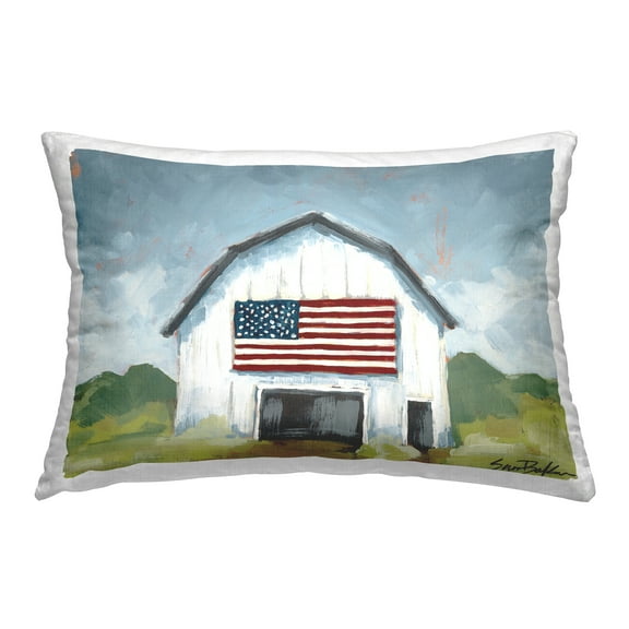 Stupell Industries Patriotic Country Barn Decorative Printed Throw Pillow Design by Sara Baker.