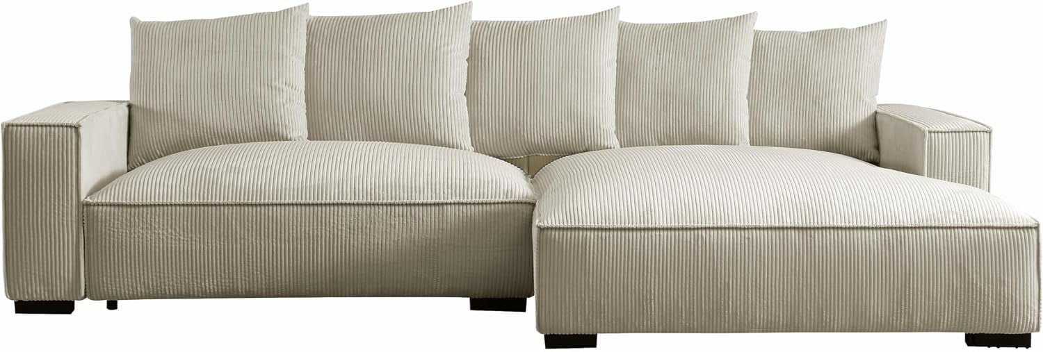 106.7-Inch L Shaped Loveseat and Chaise, Luxe Large Two-Piece Right Facing Sectional Sofa for Living Room,Upholstered with Corduroy Fabric, Right Facing, Ivory