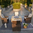 thumbnail image 2 of Outdoor Wicker Dining Set Wood Coating Fire Pit Table with Four Rattan Chairs, 2 of 7
