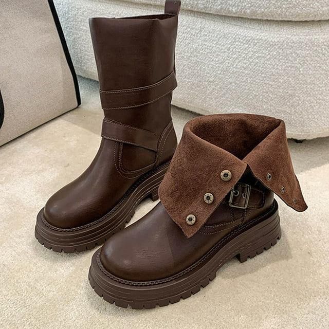 zhenglin Bottes Martin pour Femmes - Automne Hiver Semelle Épaisse Convertible Style Rétro Britannique Bottines Polyvalentes pour Tenues Décontractées