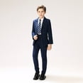 thumbnail image 2 of Lycody 4pcs Boys Formal Silm Fit Plaid Suits Dresswear Boy Suit for Kids Wedding Ring Bearer Complete Outfit Suits Set,Navy Blue, 2 of 10