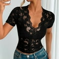 thumbnail image 6 of Taqqpue Women's Lace Tank Top Shorts Sleeve V-Neck Floral Casual Scalloped Trim See Through Sheer Sexy Tunic Blouse Tee Shirt, 6 of 8