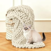 Chunky Knit Blanket Throw Hand Knit Chenille Throw Blanket for Sofa & Home Decor, Soft and Cozy Knitted Throw Blankets