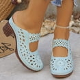 thumbnail image 3 of Dakaela Clogs for Women Closed Toe Chunky Heels Mules Cutout Hollow Slip on Slides Loafer Shoes Arch Support Summer Heeled Sandals Sky Blue 7.5, 3 of 9
