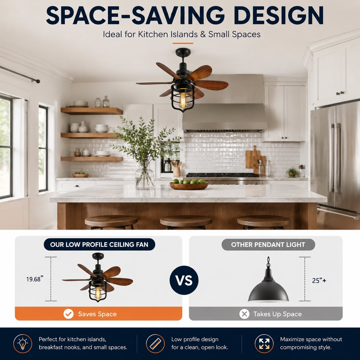 Garwarm E26 Socket Fan Light with Remote, 20" Screw-In Ceiling Fan with Lights, 3-Speed Timer Small Fan Light Bulb for Bedroom Kitchen Island Garage
