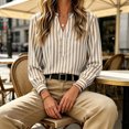 thumbnail image 7 of ClodeEU Women's Stripe V Neck Long Sleeve Blouse,Casual Loose Business Shirt ,Women's Plus L, 7 of 7