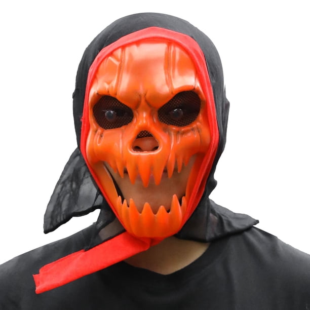 Máscara de Halloween con forma de calavera de calabaza, PVC, cosplay, ojos de malla