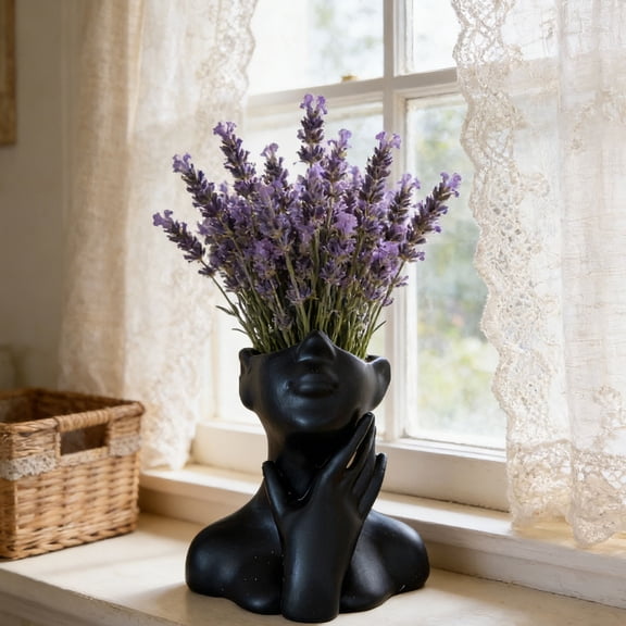 Modern Face Shaped Decorative Vase Plastic Sculpture Flower Pot for Home Office Desk and Bookshelf
