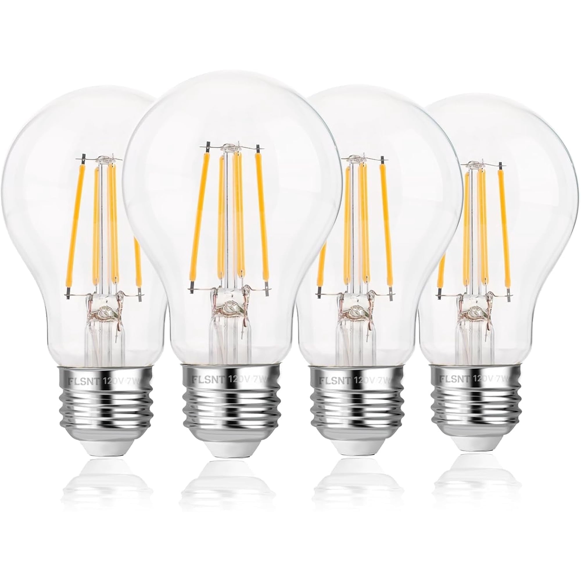 60W Equivalent Dimmable A19 LED Light Bulbs, Efficient 7W, 800Lumens, 2700K Soft White, CRI82, E26 Standard Base, 15000 Hours, LED Filament Light Bulbs, Clear Glass, 4 Pack