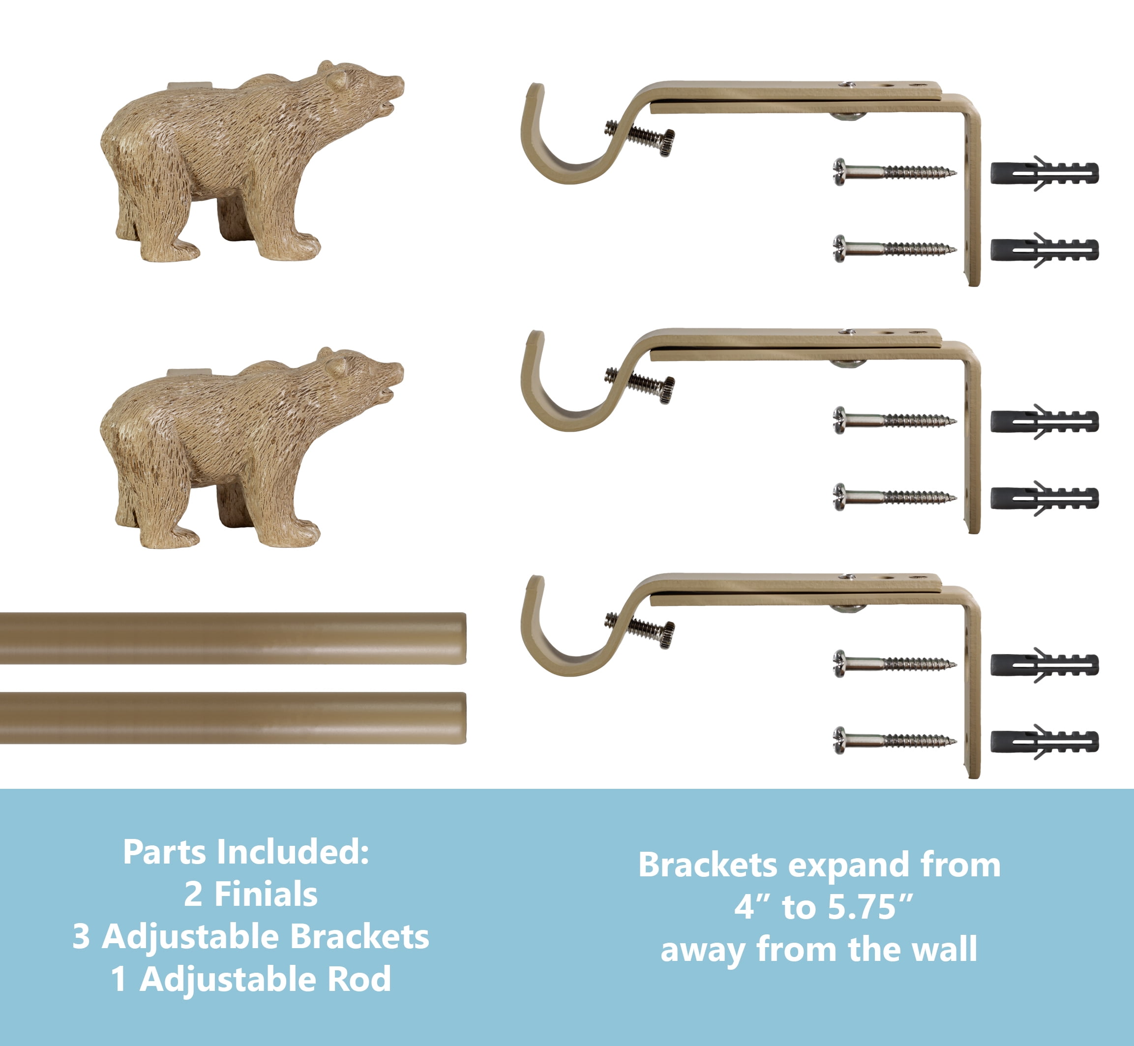Urbanest Farmhouse Bear 3/4" Adjustable Curtain Rod – Heavy-Duty Telescoping Drapery Rod with Decorative Bear Finials – Extendable Window Rod for Curtains & Drapes, 28"–48″, Cottage Beige