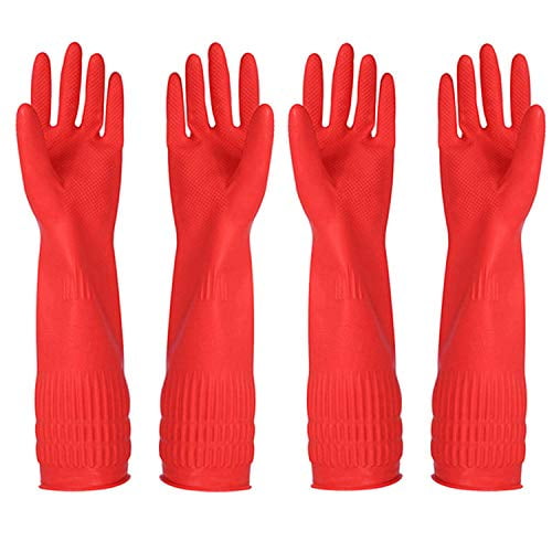 Rubber Cleaning Gloves Kitchen Dishwashing Glove 2Pairs and Cleaning