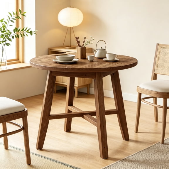31.5 in Round Wood Dining Table, Farmhouse Style for 2-4 People