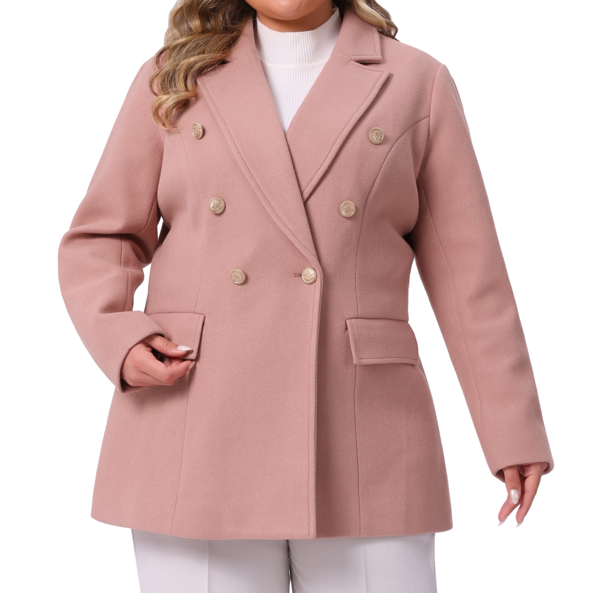 DARING DIVA Women's Plus Size Double-Breasted Notched Lapel Peacoat 4X Pink