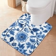 thumbnail image 2 of Yayeee Bath Rugs for Bathroom Floor Set of 2 Non Slip Fluffy Soft Absorbent Mat, Blue Floral Pattern, 2 of 7