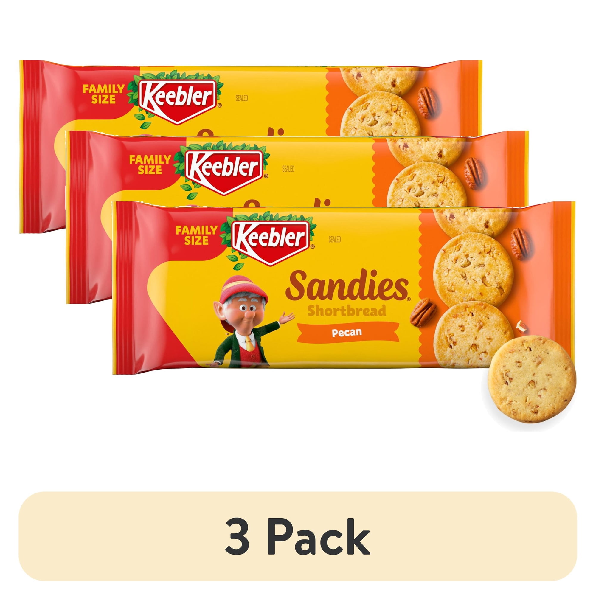 (3 pack) Keebler Sandies Pecan Cookies, Shortbread Cookies with Crunchy Pecans, Family Size 17.2 oz
