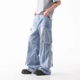 thumbnail image 5 of Pantalones vaqueros holgados con múltiples bolsillos para hombre, Ropa gótica recta, Vintage, azul, Y2K, 2024, 5 of 5