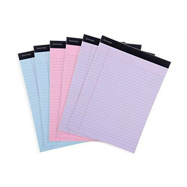 Bloc de notas legales para oficina Mintra - ((BÁSICO PASTEL 6 unidades, 8.5x11, RAYADO AMPLIO)) - 50 hojas por bloc, Escritura microperforada, Papel escolar, universitario, oficina, negocio