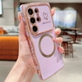 thumbnail image 2 of for Samsung Galaxy S22 Ultra Case for Women Girls [Compatible with Mag Safe] Cute, Magnetic Love Heart Pattern with Camera Lens Protection Plating Shockproof Wireless Charging Phone Case,Purple, 2 of 8