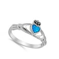 thumbnail image 4 of CHOOSE YOUR COLOR Claddagh Heart Blue Simulated Opal Ring .925 Sterling Silver Band CZ Female Size 8, 4 of 4