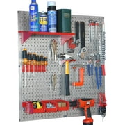 Steel Pegboard Utility Tool Storage Kit - Galvanized Steel Pegboard & Red Accessories