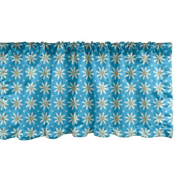 Ambesonne Spring Window Valance, Blooming Daisies on Blue, 54" X 18", Azure Blue Yellow