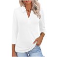 thumbnail image 3 of Garbnen Women Polo Shirt Womens 3/4 Length Sleeve Tops Collared V Neck Half Sleeve Womens Work Tops, 3 of 5