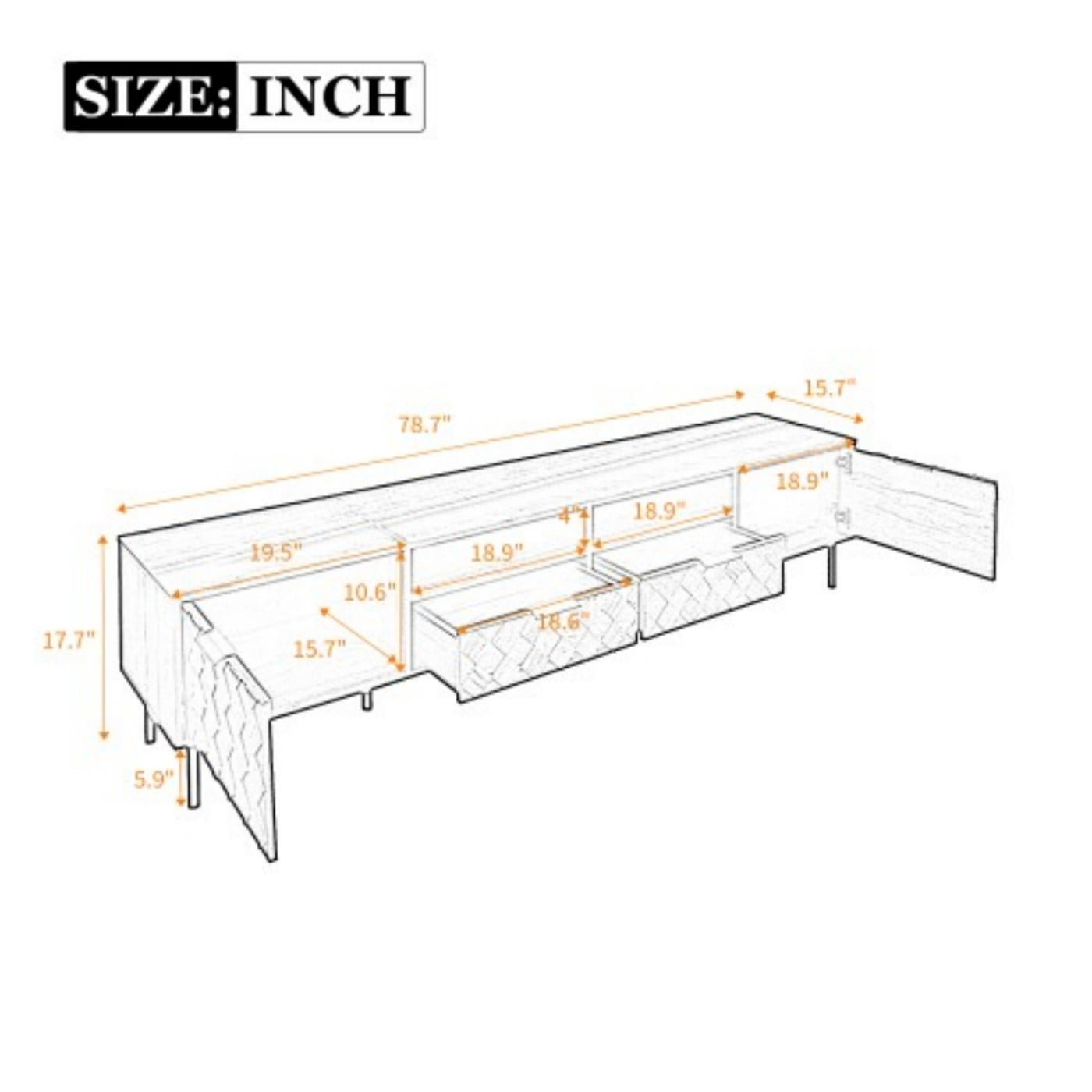 78" Modern TV Stand for TVs up to 85", Entertainment Center with 3D Diamond Pattern, Closed Storage, Cable Management, Soft Close Hinges, Iron Legs, Walnut