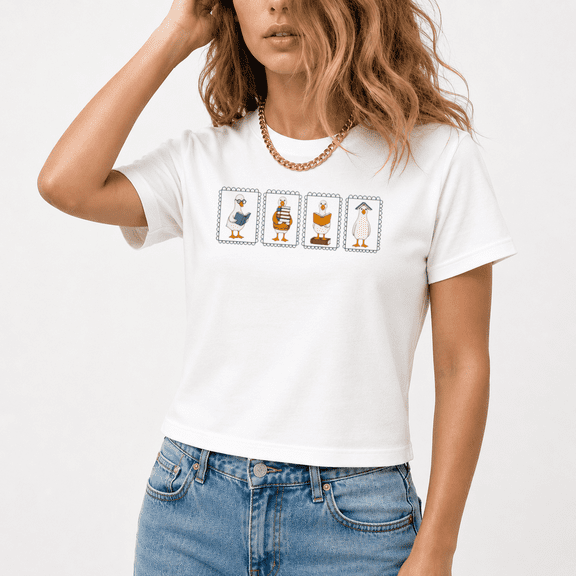 Cozymy Women Cute Reading Goose Crop Top Comic Strip Tee Funny Book Graphic T-shirt Aesthetic Summer Casual Outfit