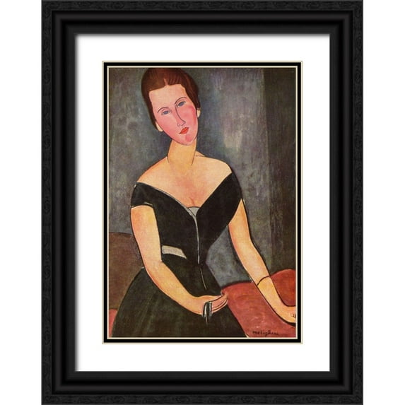 Modigliani, Amedeo 14x18 Black Ornate Wood Framed with Double Matting Museum Art Print Titled - Portrait of Mrs. van Muyden
