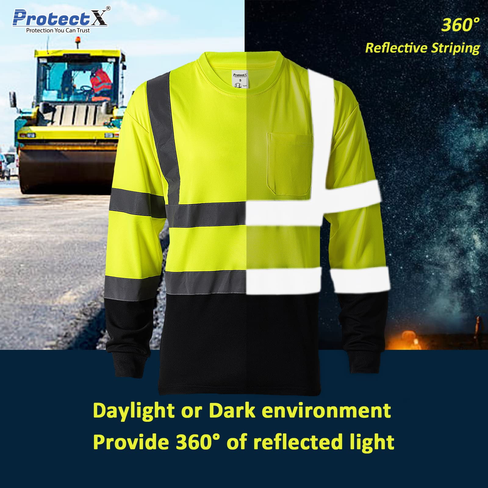 Safety Reflective Shirt ANSI Class 3 - High Visibility Long Sleeve Work ...