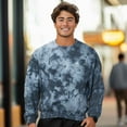 thumbnail image 3 of Dalix Smile Face Embroidered Washed Crewneck Sweatshirt Long Sleeve Fleece Cotton Mens in Tie Dye Black L Large, 3 of 5