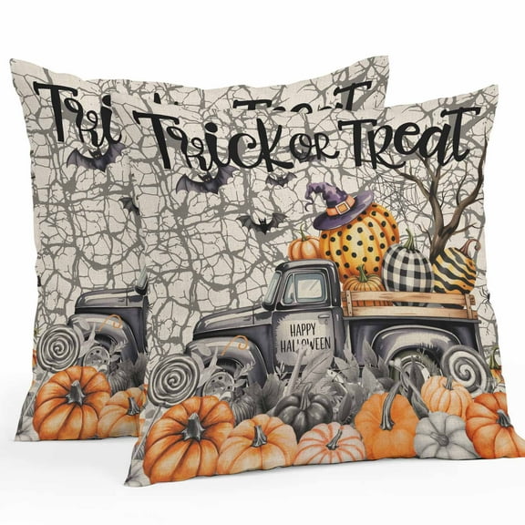 Outdoor Waterproof Pillow Covers Trick Or Treat Fall Pumpkin Farm Truck Decorative Throw Pillow Protectors,Halloween Spiderweb Pillowcase Cushion Cases for Patio Sofa Garden Couch,16x16in,Pack of 2