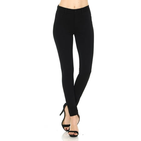 Auliné Collection Womens Solid Slim Fit Color Skinny Stretchy Ponte Pants Black (Best Black Skinny Pants)