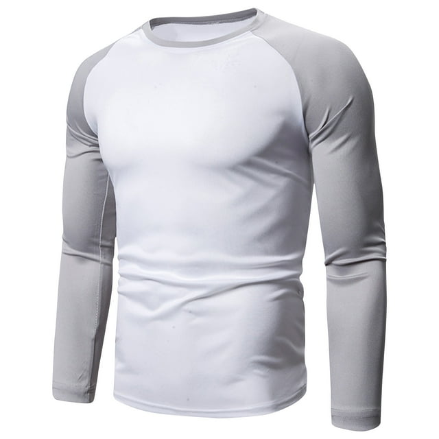 AherBiu Mens Long Sleeve Shirts Slim Fitted Quick Drying Stretch Muscle Tshirt Tops Sun Protection Athletic Pullover