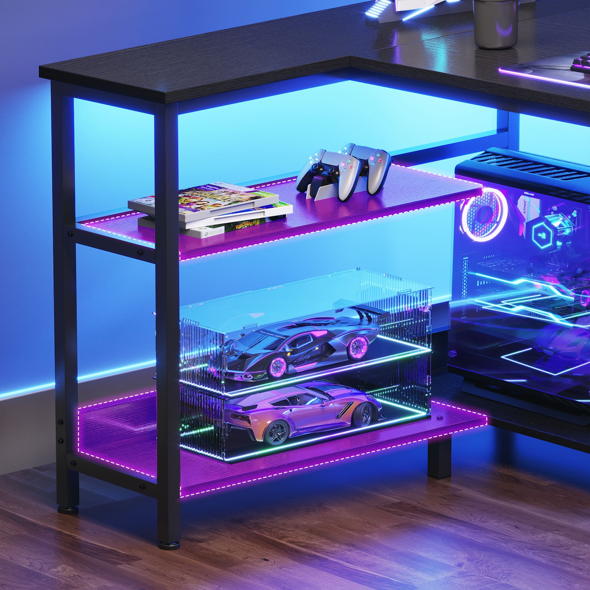 Casacomoda Computer Desk 40 Inch L Shaped with Storage Shelves & CPU Stand, Small Corner Gaming Desk with Headphone Hook, Black