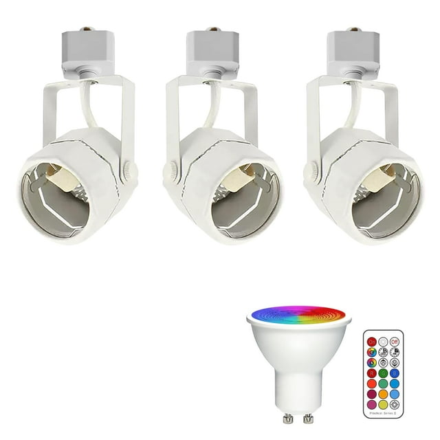 FSLiving Éclairage de Piste à Cardan Type J, Projecteur de Plafond Octogonal avec Télécommande, Changement de Couleur RGB Réglable Blanc GU10 Ampoule Minuterie Mini Lumières Montées sur Piste Juno pour Studio Vitrine, Blanc