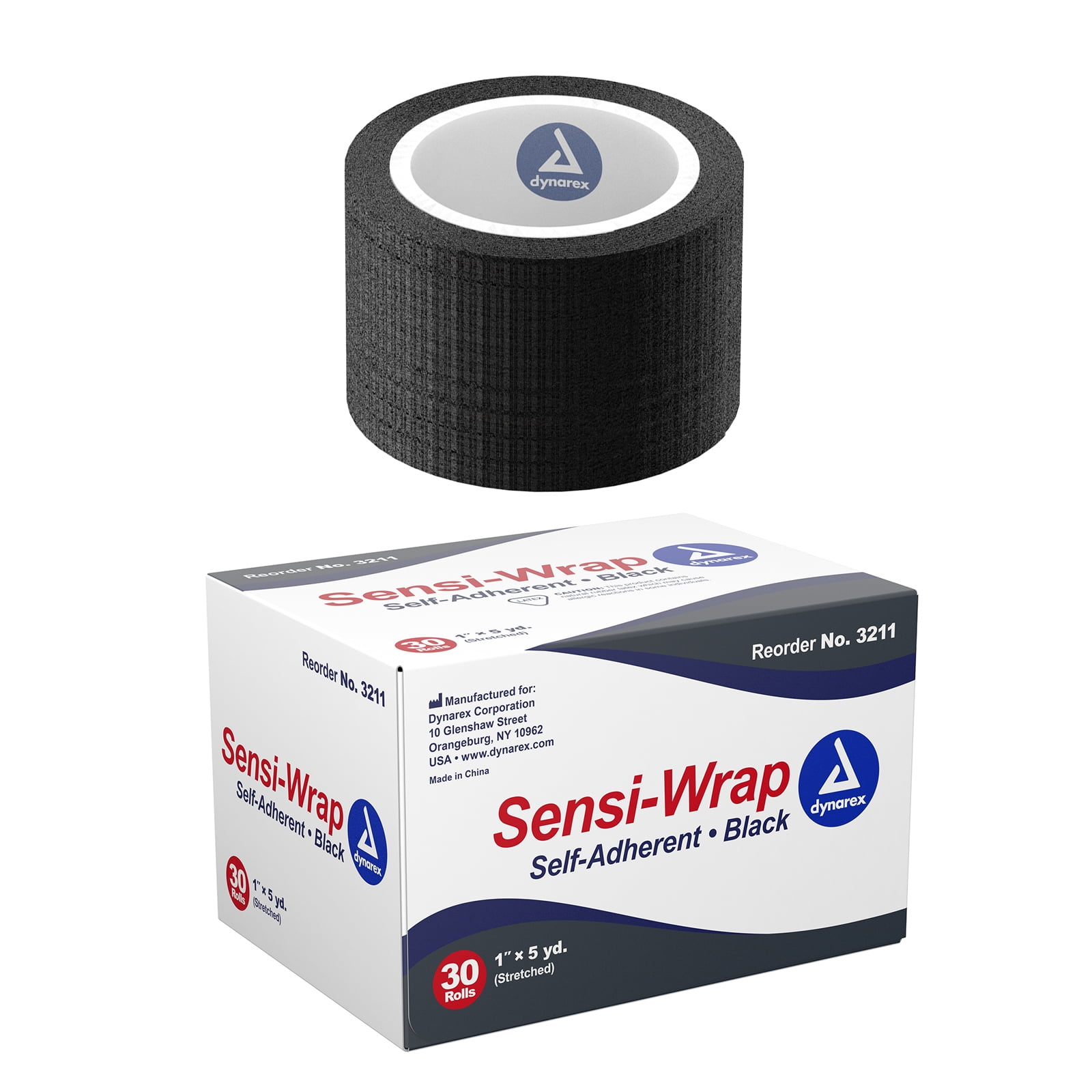 Dynarex Sensi-Wrap Self Adherent Bandage Rolls, Black, 1" X 5 Yards, Pack Of 30 - No Adhesive, Sticks To Itself